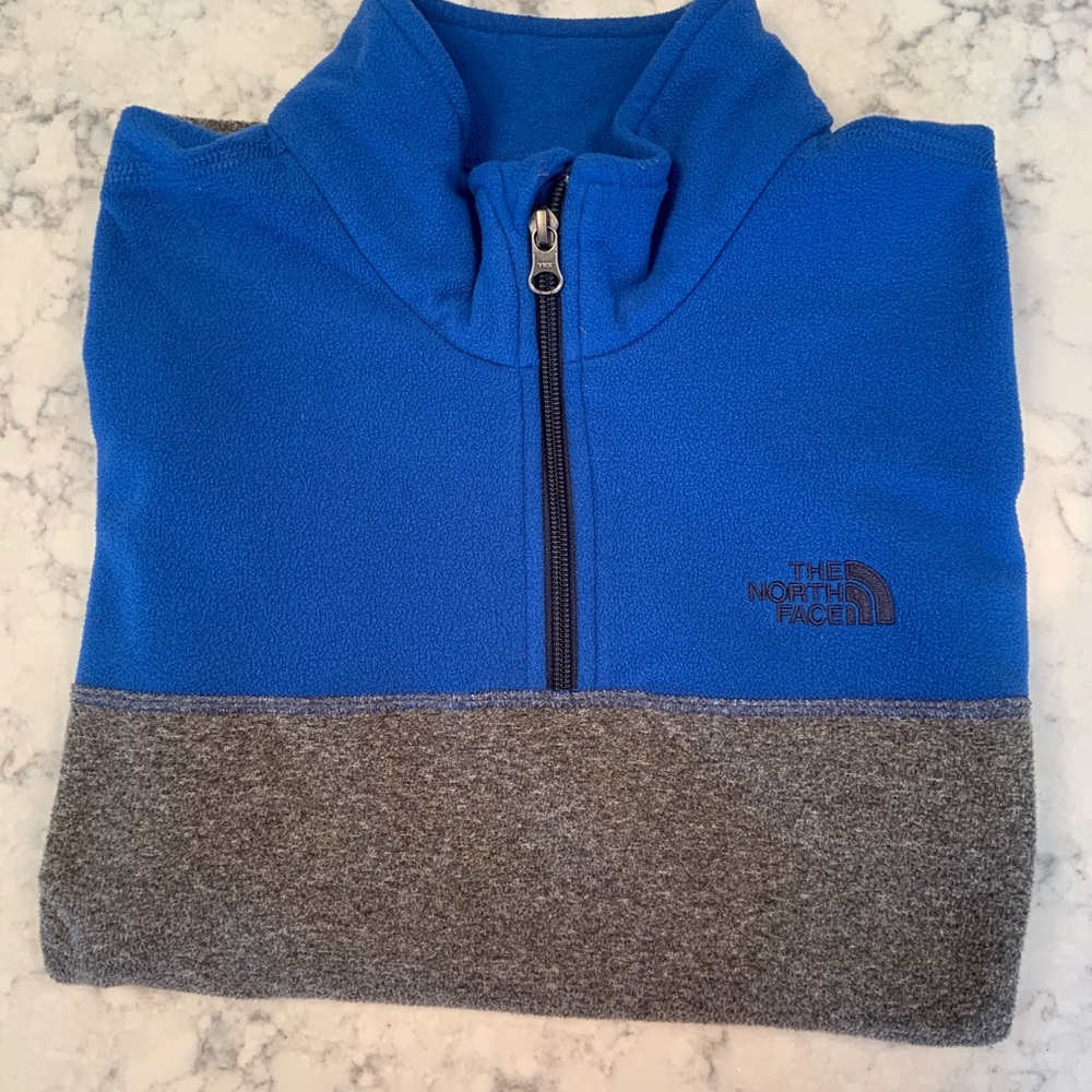 North Face 1/4 Zip. Gray and Blue (with Navy Logo).